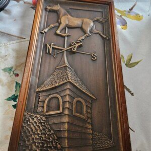 vintage mcm turner wall shadow box equestrian weather vain copper in glass